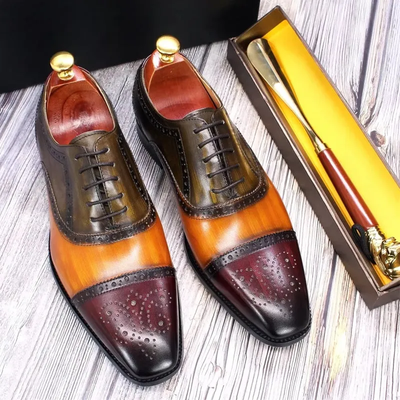 Mixed Color Oxford Cowhide Men Dress Shoes