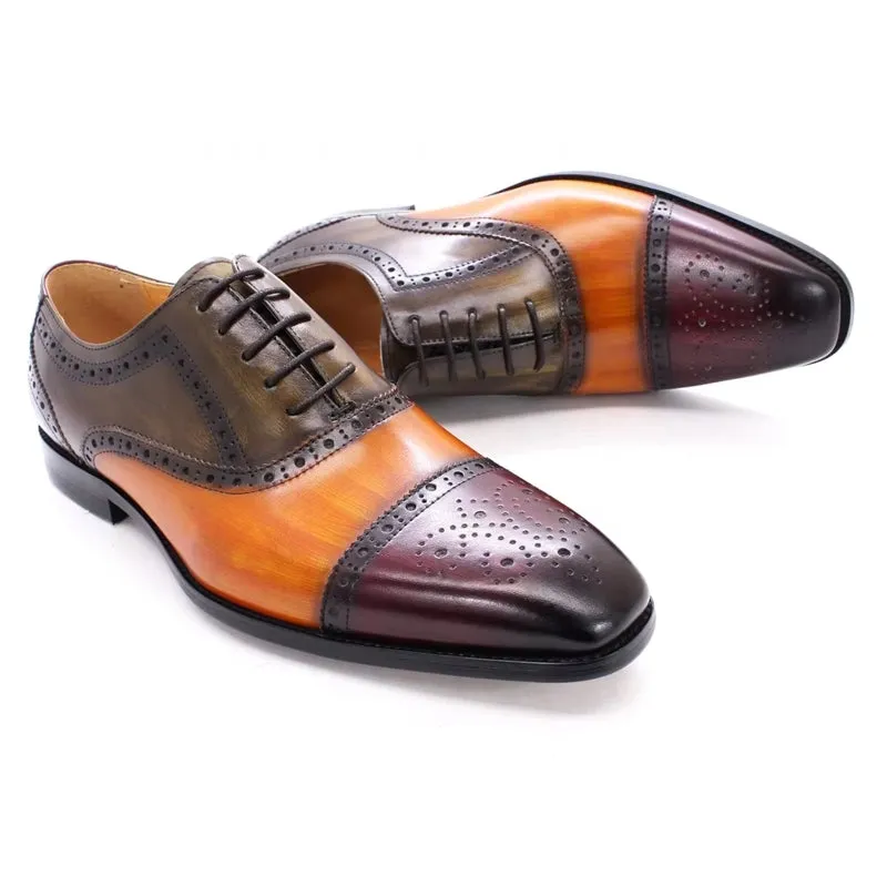 Mixed Color Oxford Cowhide Men Dress Shoes