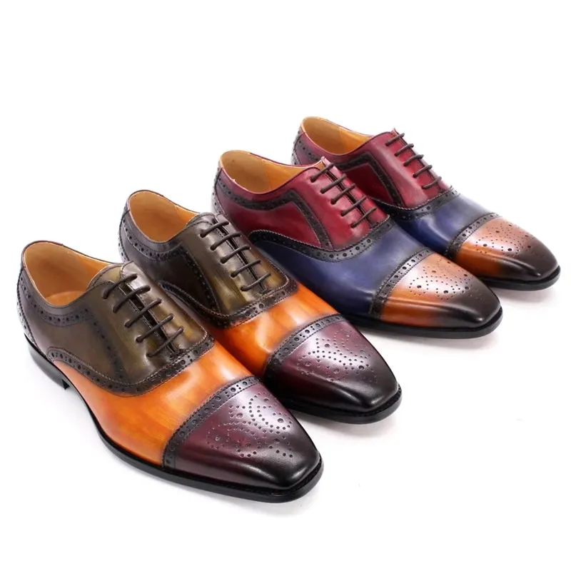 Mixed Color Oxford Cowhide Men Dress Shoes