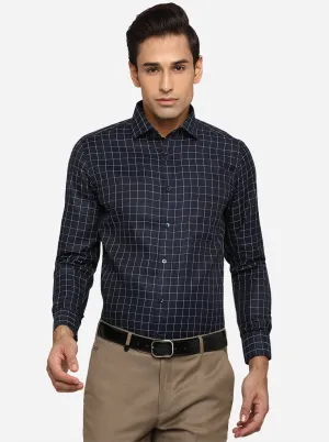 Navy Blue & White Checked Slim Fit Formal Shirt | Greenfibre