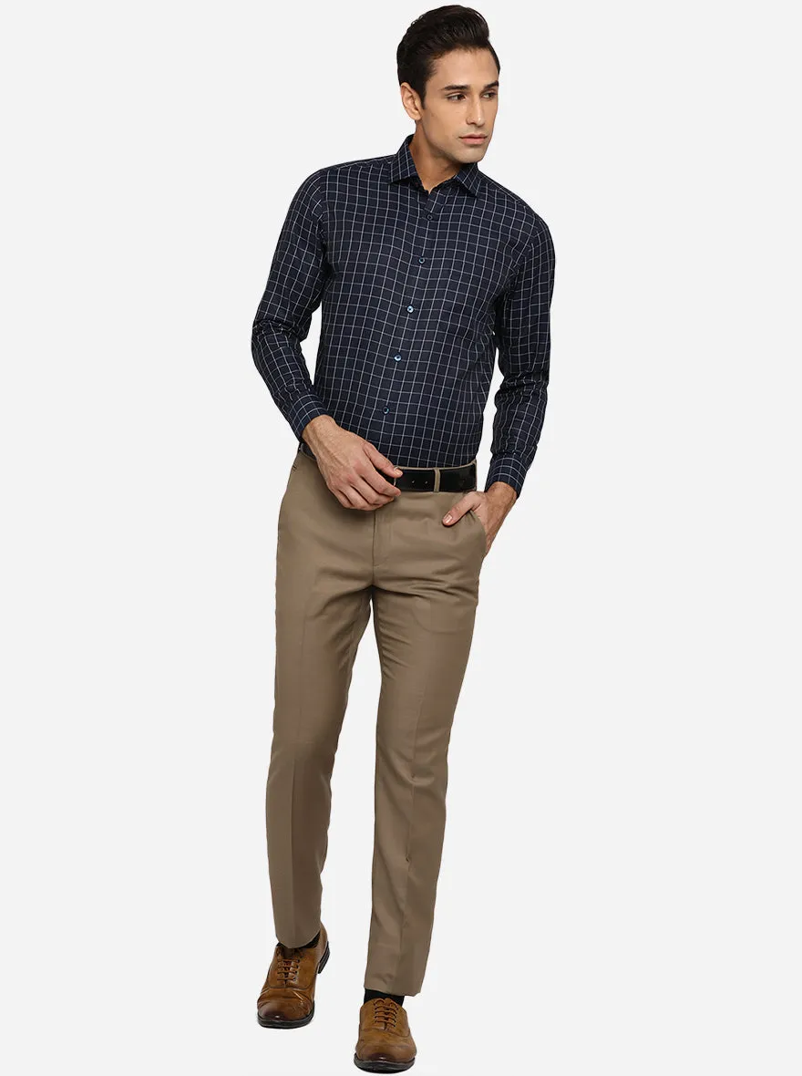 Navy Blue & White Checked Slim Fit Formal Shirt | Greenfibre