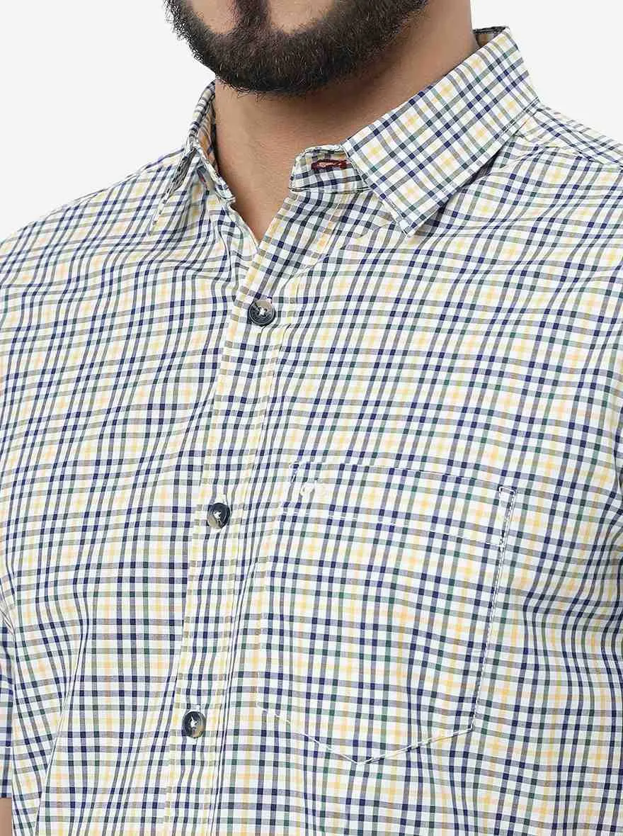 Navy Blue Checked Slim Fit Casual Shirt | JadeBlue