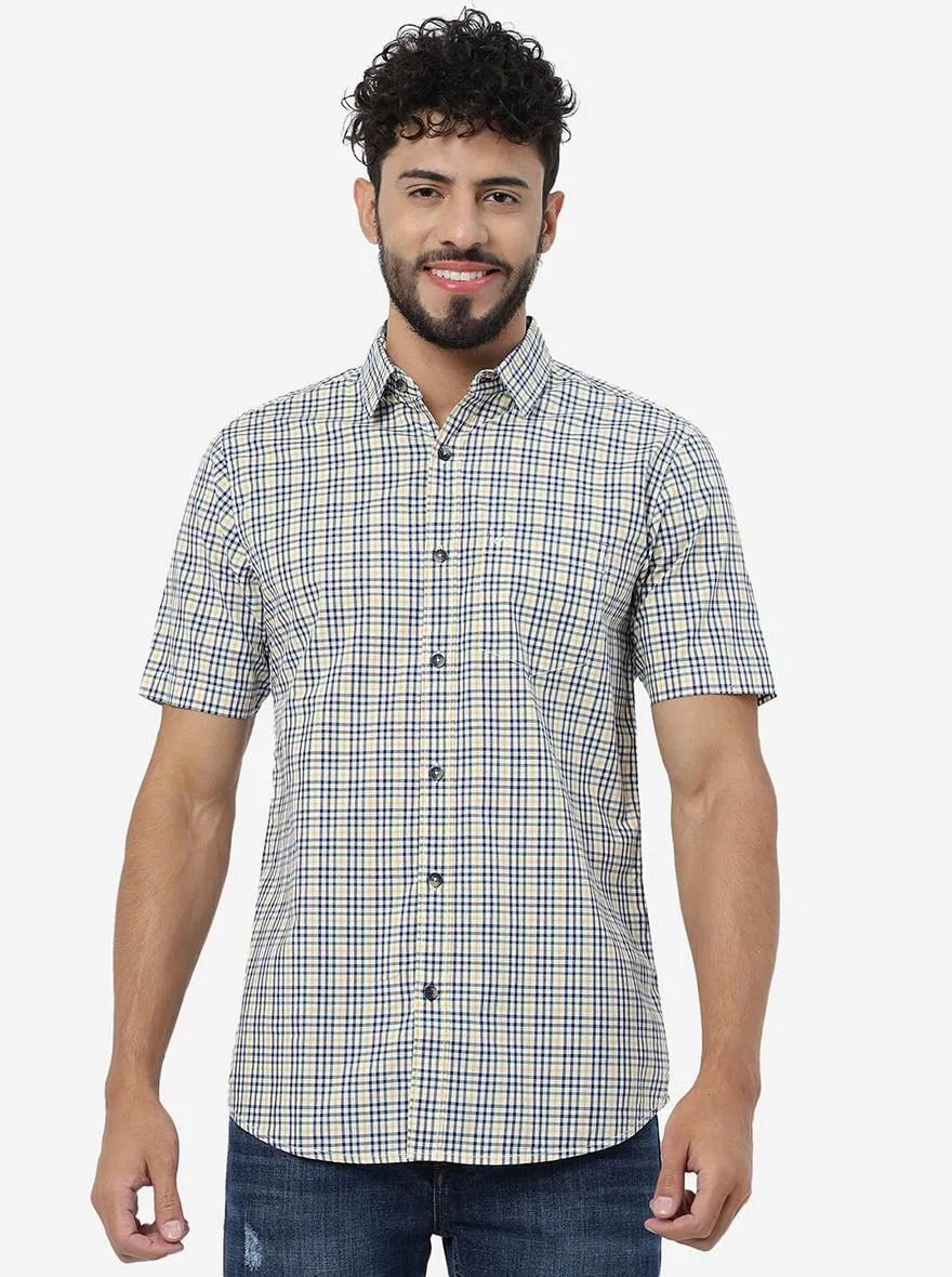 Navy Blue Checked Slim Fit Casual Shirt | JadeBlue