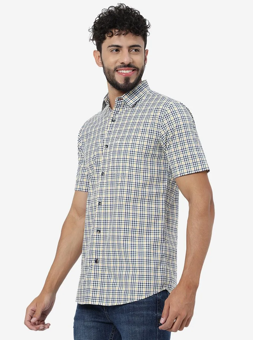 Navy Blue Checked Slim Fit Casual Shirt | JadeBlue