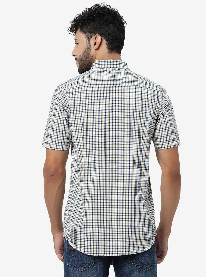 Navy Blue Checked Slim Fit Casual Shirt | JadeBlue