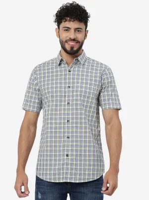 Navy Blue Checked Slim Fit Casual Shirt | JadeBlue
