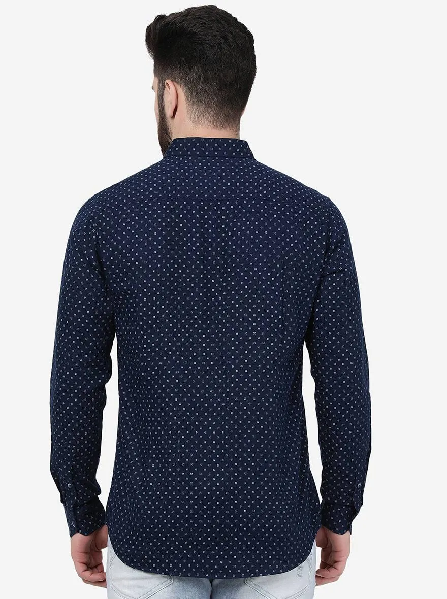Navy Blue Printed Slim Fit Casual Shirt | JadeBlue
