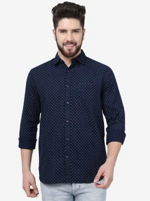 Navy Blue Printed Slim Fit Casual Shirt | JadeBlue