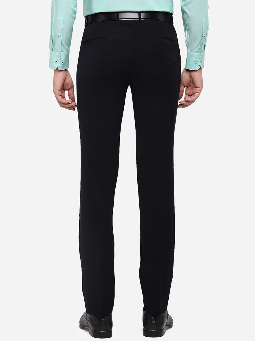 Navy Blue Solid Slim Fit Formal Trouser | JB Studio