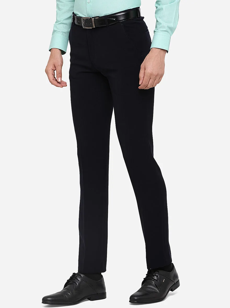 Navy Blue Solid Slim Fit Formal Trouser | JB Studio