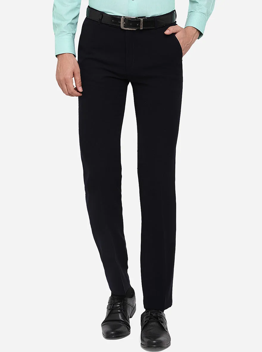 Navy Blue Solid Slim Fit Formal Trouser | JB Studio