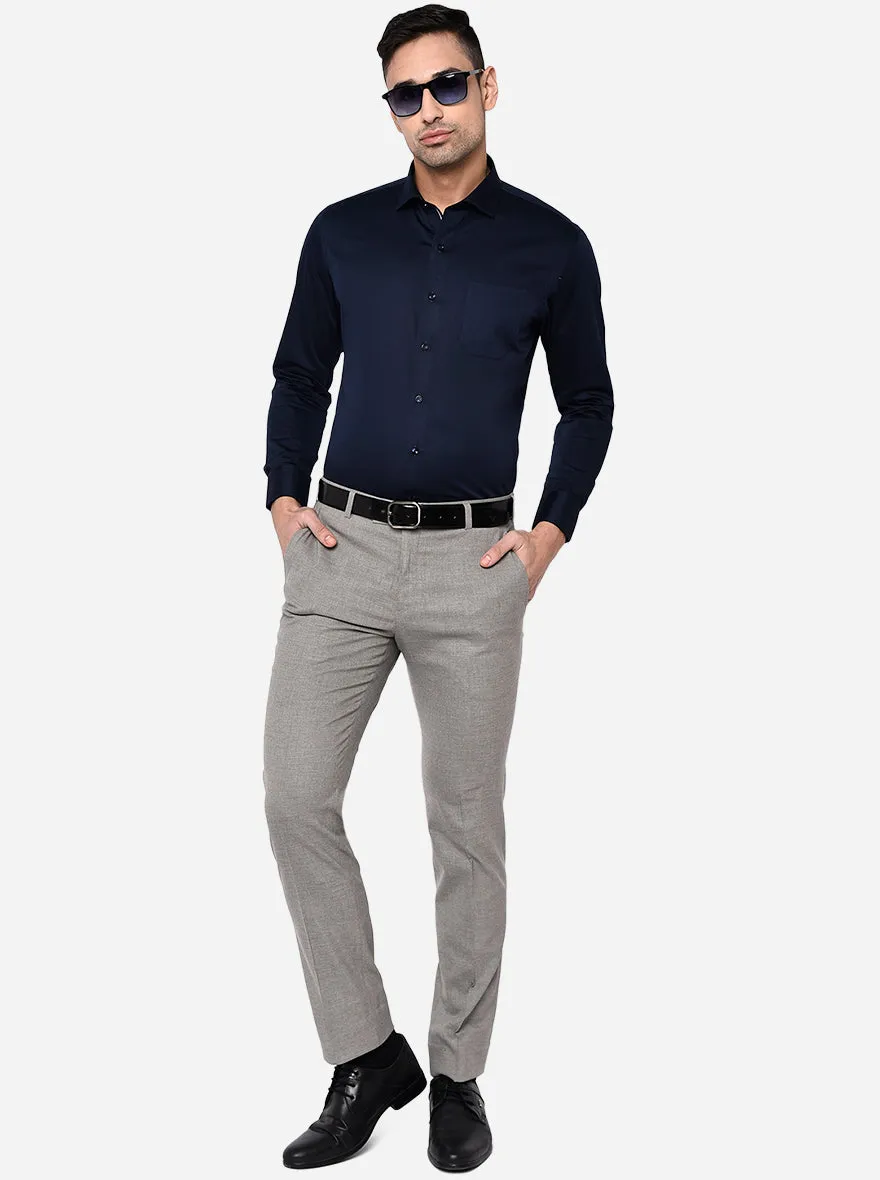 Navy Blue Solid Slim Fit Party Wear Shirt | Greenfibre