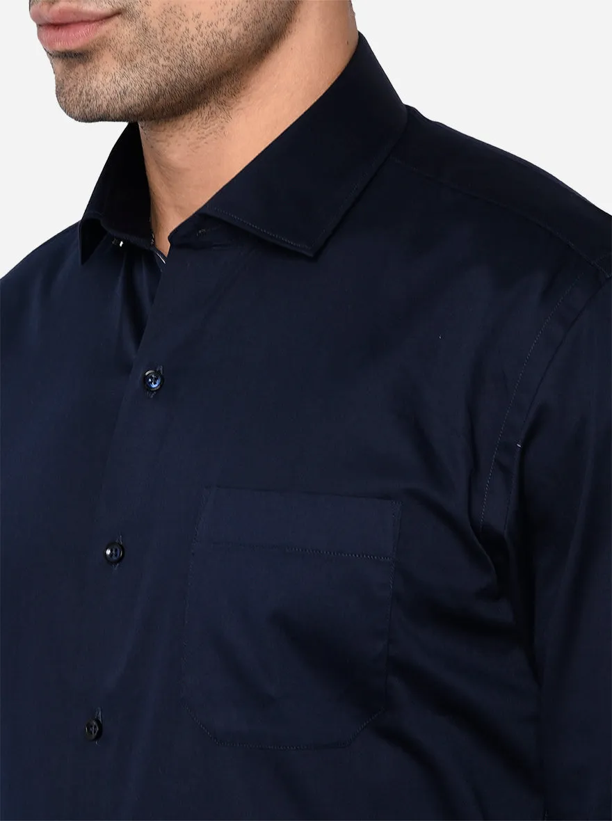 Navy Blue Solid Slim Fit Party Wear Shirt | Greenfibre