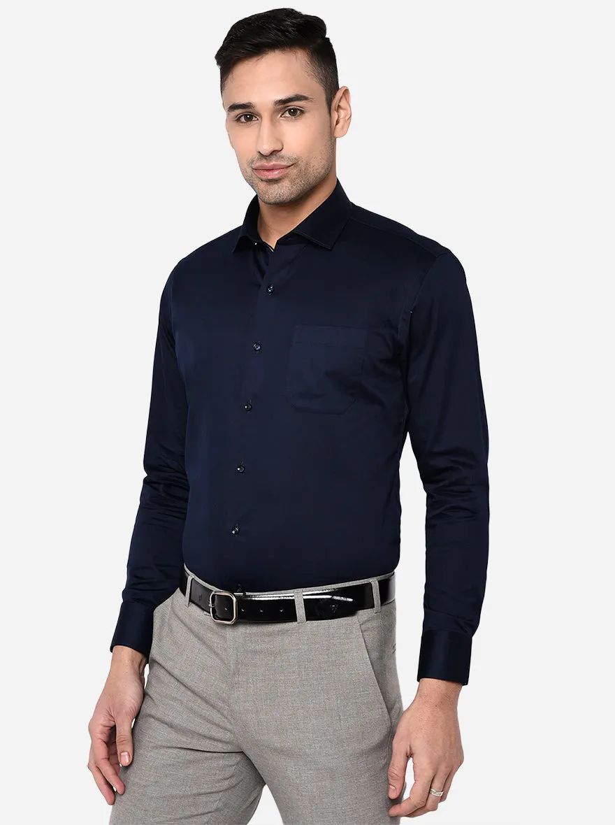 Navy Blue Solid Slim Fit Party Wear Shirt | Greenfibre