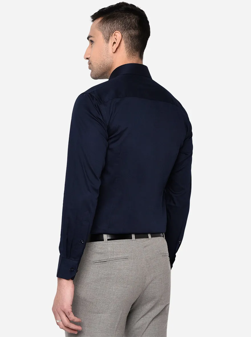 Navy Blue Solid Slim Fit Party Wear Shirt | Greenfibre