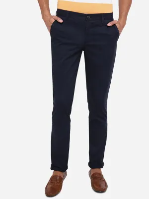 Navy Blue Solid Uno Fit Casual Trouser | JadeBlue