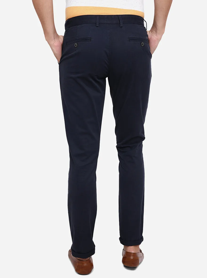 Navy Blue Solid Uno Fit Casual Trouser | JadeBlue