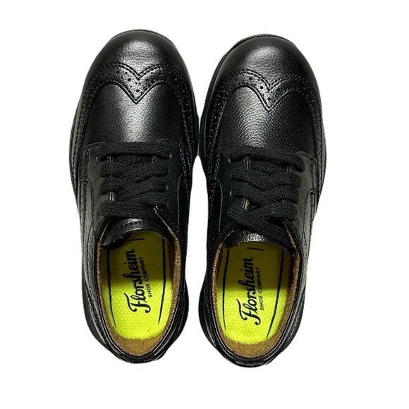 NEW Florsheim Boys Size 10.5 Black Leather Great Lakes Wing Tip Oxford Jr. Shoe