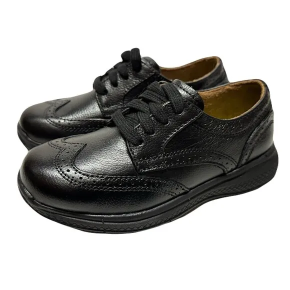 NEW Florsheim Boys Size 10.5 Black Leather Great Lakes Wing Tip Oxford Jr. Shoe