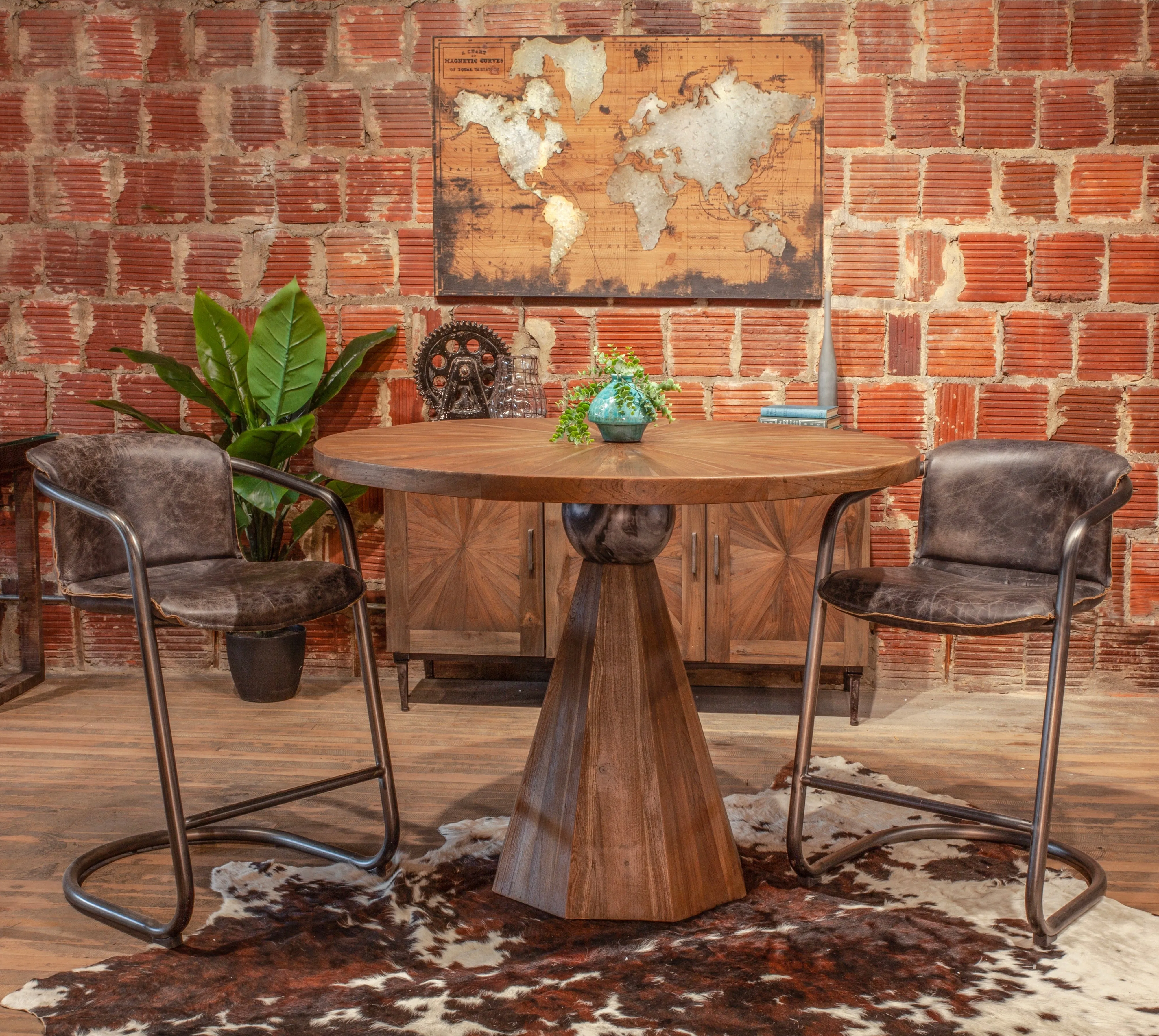 Nisky Leather Counter Chair - Antique Ebony