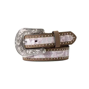 Nocona Girls Brown Belt with Pink Glitter Lace Inlay