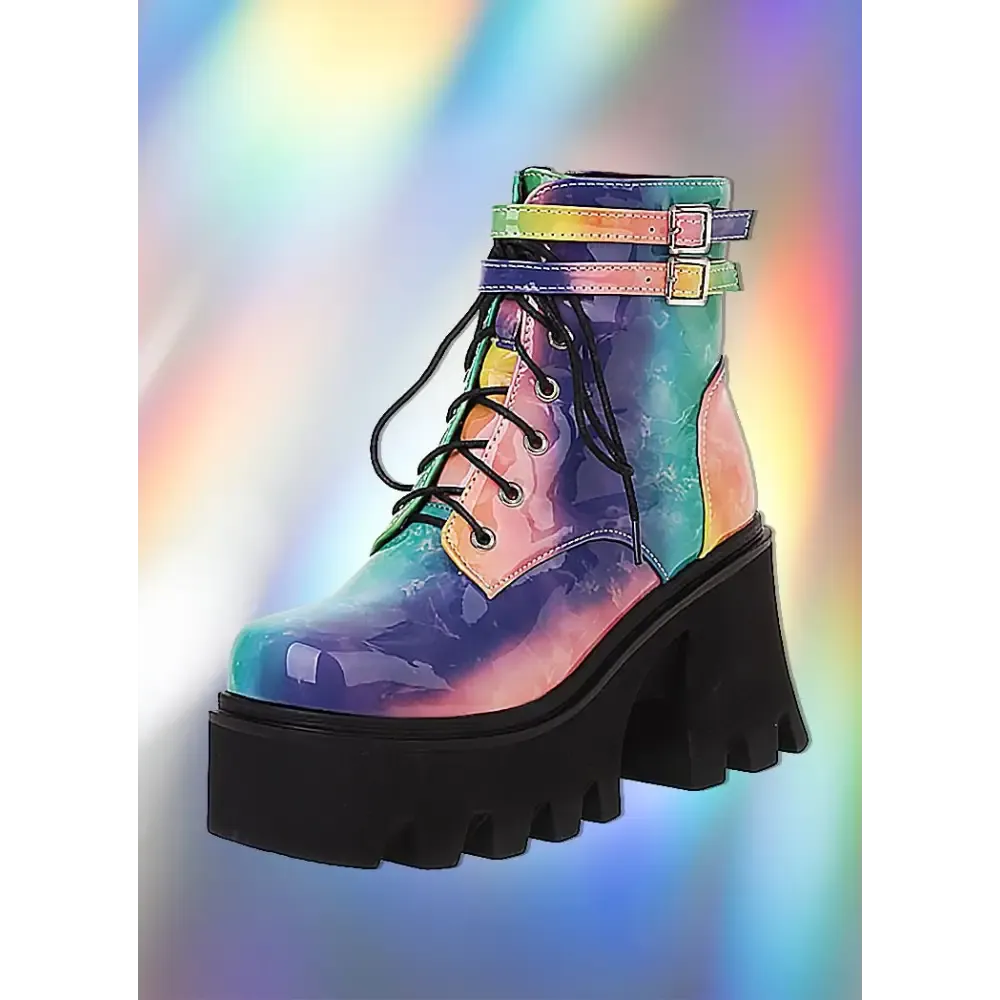 Patent Leather Ankle Chunky Boots with Square Heel and Back Zippers