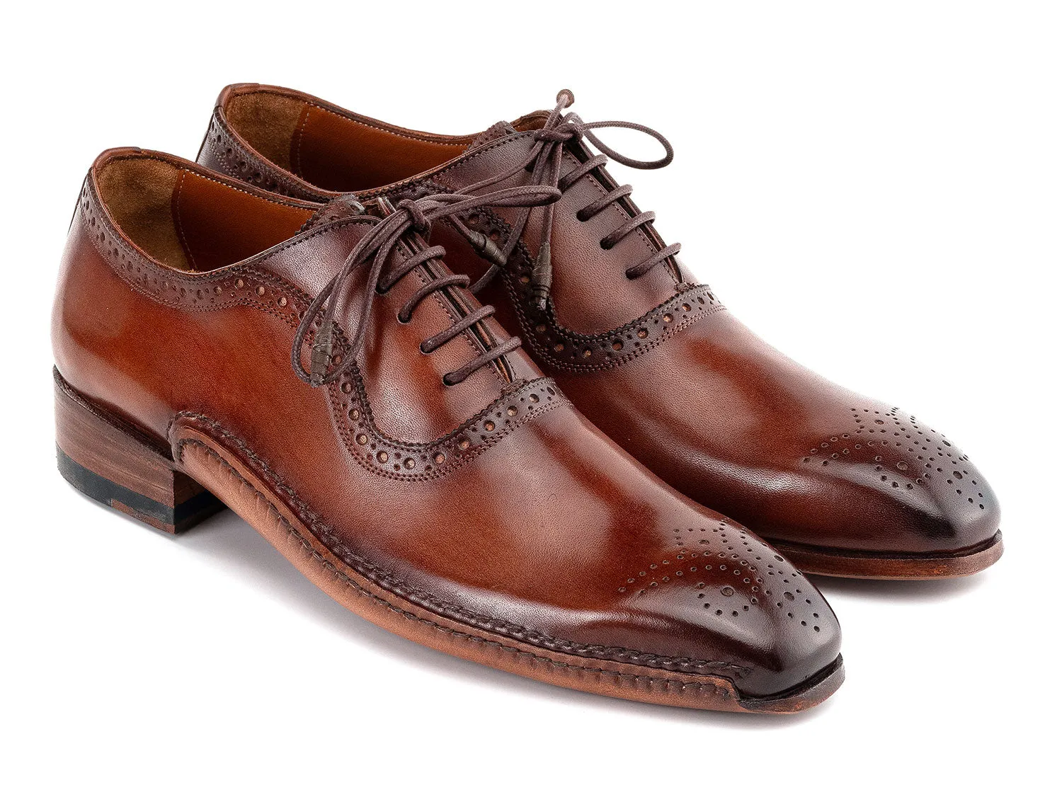 Paul Parkman Men's Burnished Leather Handmade Oxfords in Brown