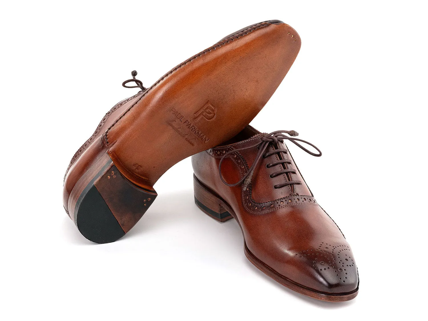 Paul Parkman Men's Burnished Leather Handmade Oxfords in Brown