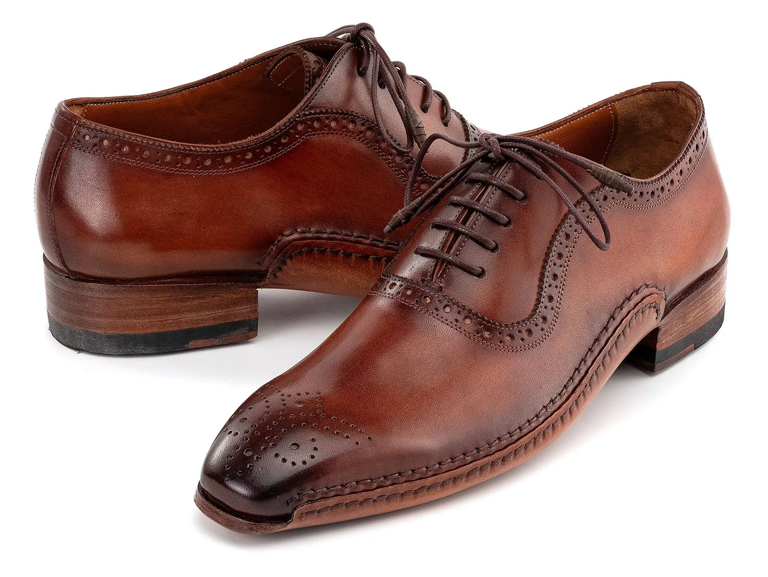 Paul Parkman Men's Burnished Leather Handmade Oxfords in Brown