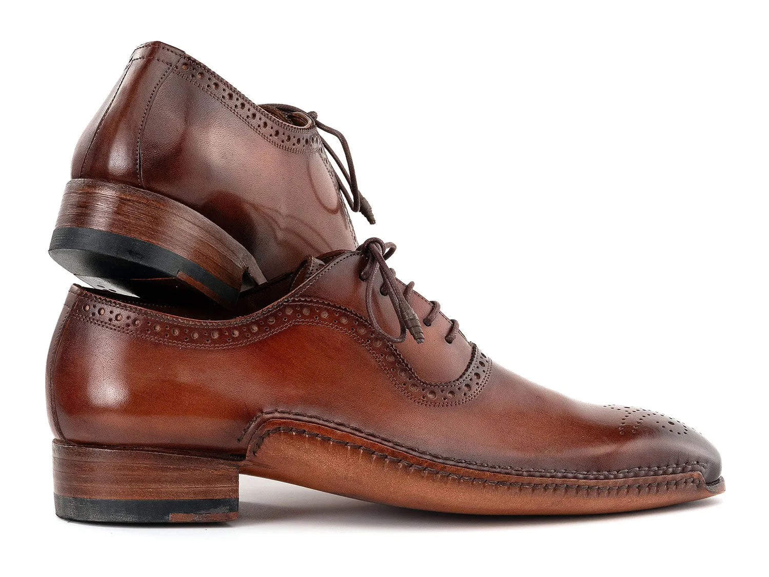 Paul Parkman Men's Burnished Leather Handmade Oxfords in Brown
