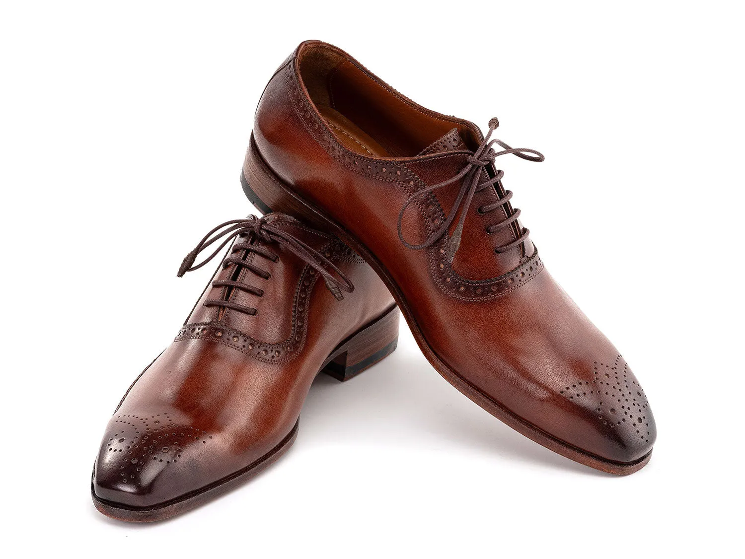 Paul Parkman Men's Burnished Leather Handmade Oxfords in Brown