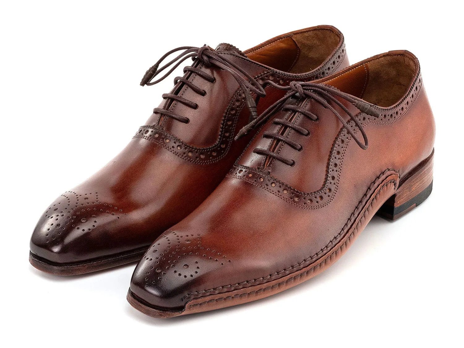 Paul Parkman Men's Burnished Leather Handmade Oxfords in Brown