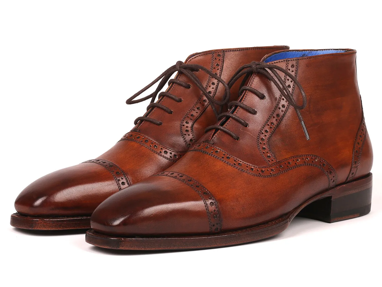 Paul Parkman Men's Cap Toe Ankle Boots in Antique Brown