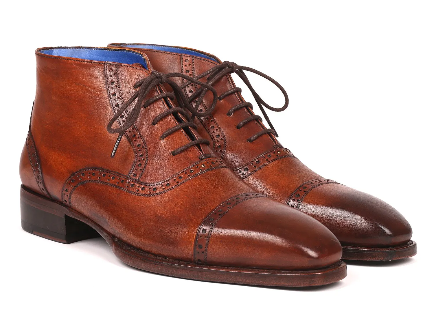 Paul Parkman Men's Cap Toe Ankle Boots in Antique Brown