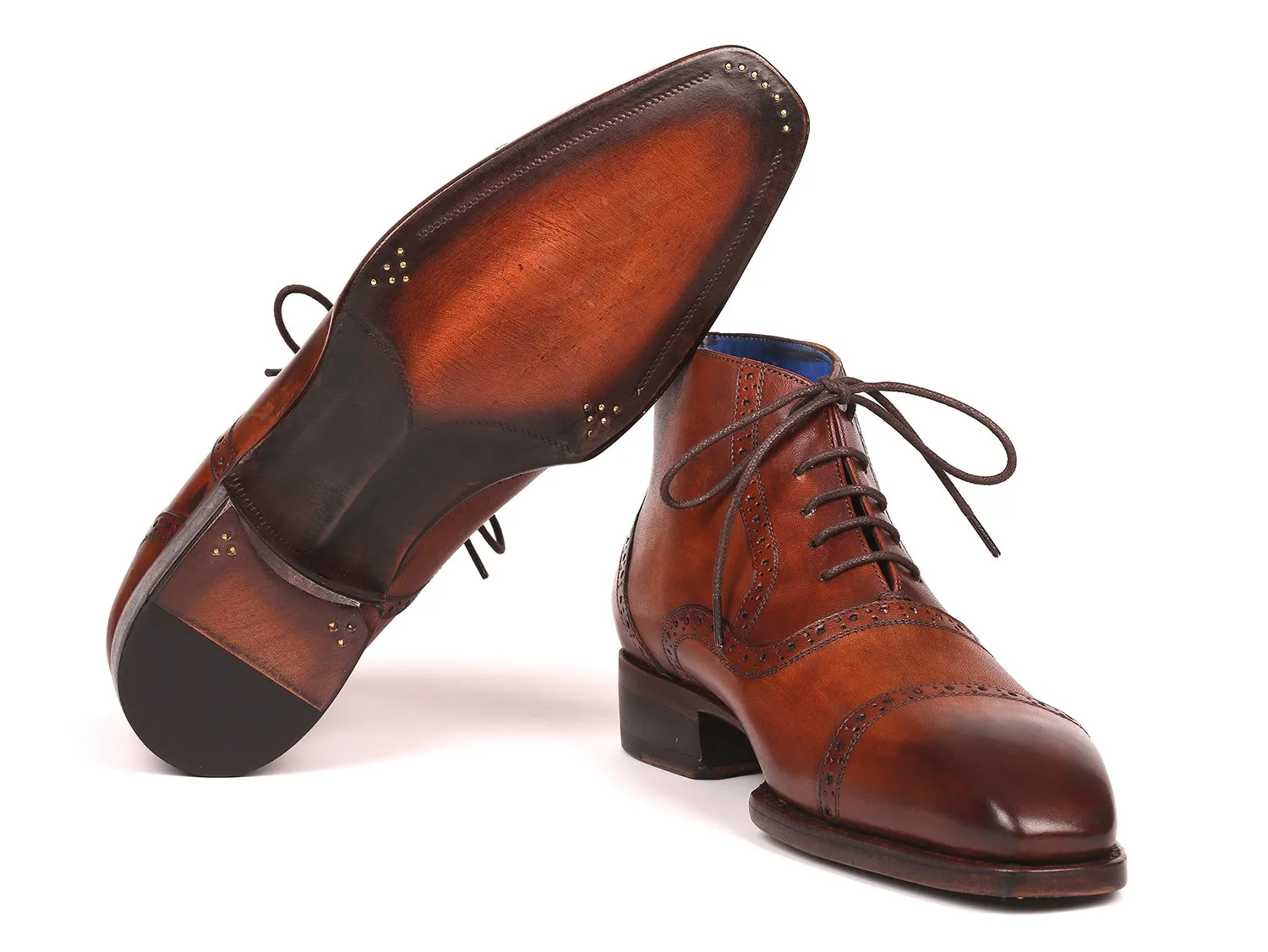 Paul Parkman Men's Cap Toe Ankle Boots in Antique Brown