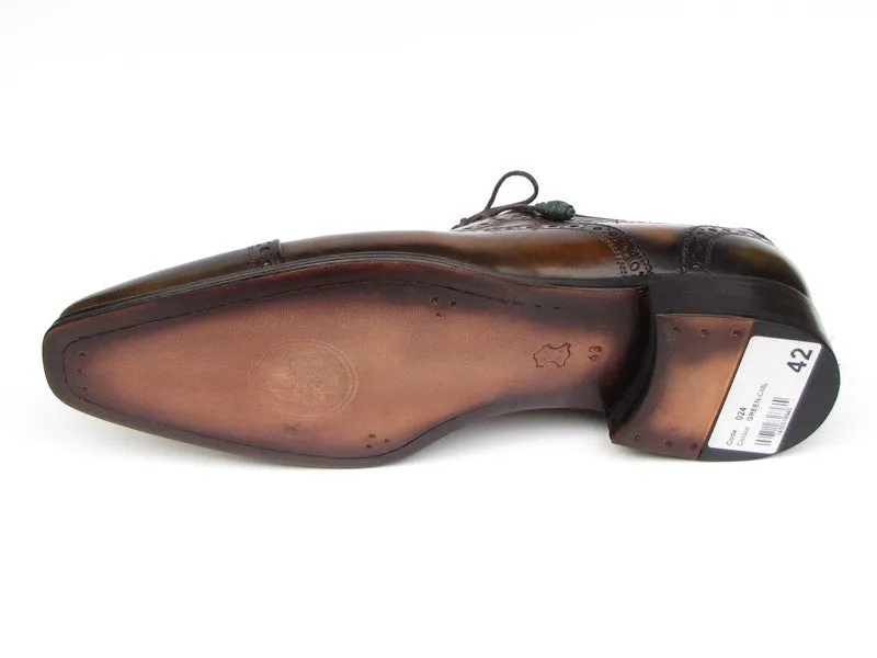 Paul Parkman Men's Hand-Painted Leather Captoe Oxfords in Camel & Olive
