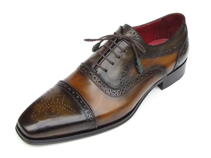 Paul Parkman Men's Hand-Painted Leather Captoe Oxfords in Camel & Olive