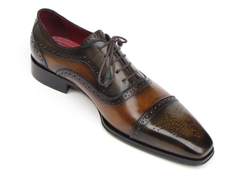 Paul Parkman Men's Hand-Painted Leather Captoe Oxfords in Camel & Olive