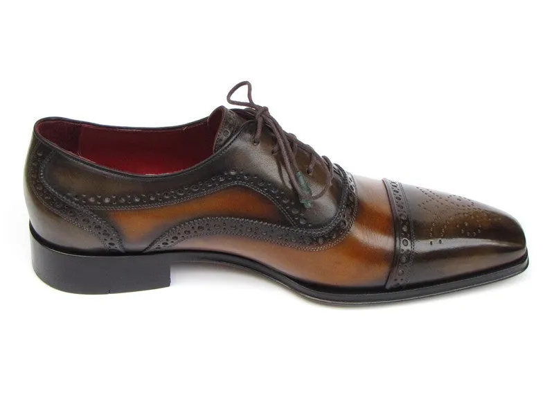Paul Parkman Men's Hand-Painted Leather Captoe Oxfords in Camel & Olive