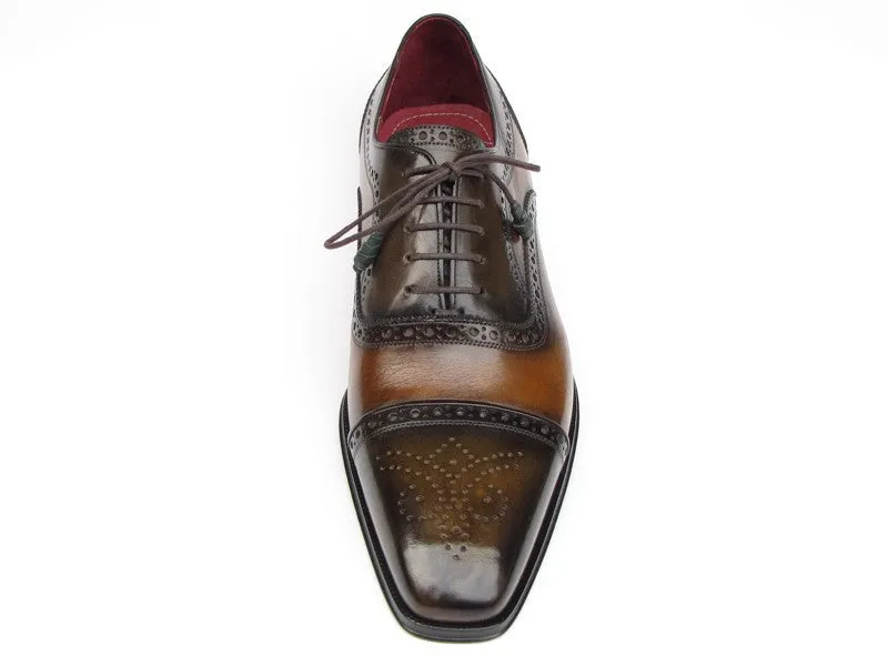 Paul Parkman Men's Hand-Painted Leather Captoe Oxfords in Camel & Olive