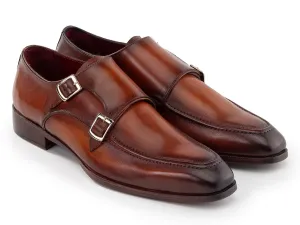 Paul Parkman Men's Leather Double Monkstrap Shoes in Brown