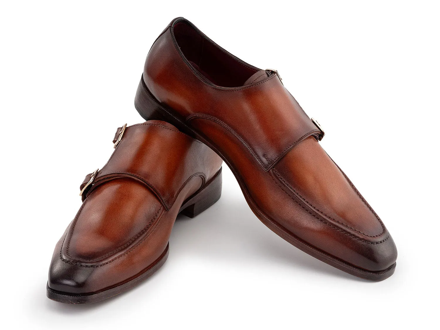 Paul Parkman Men's Leather Double Monkstrap Shoes in Brown