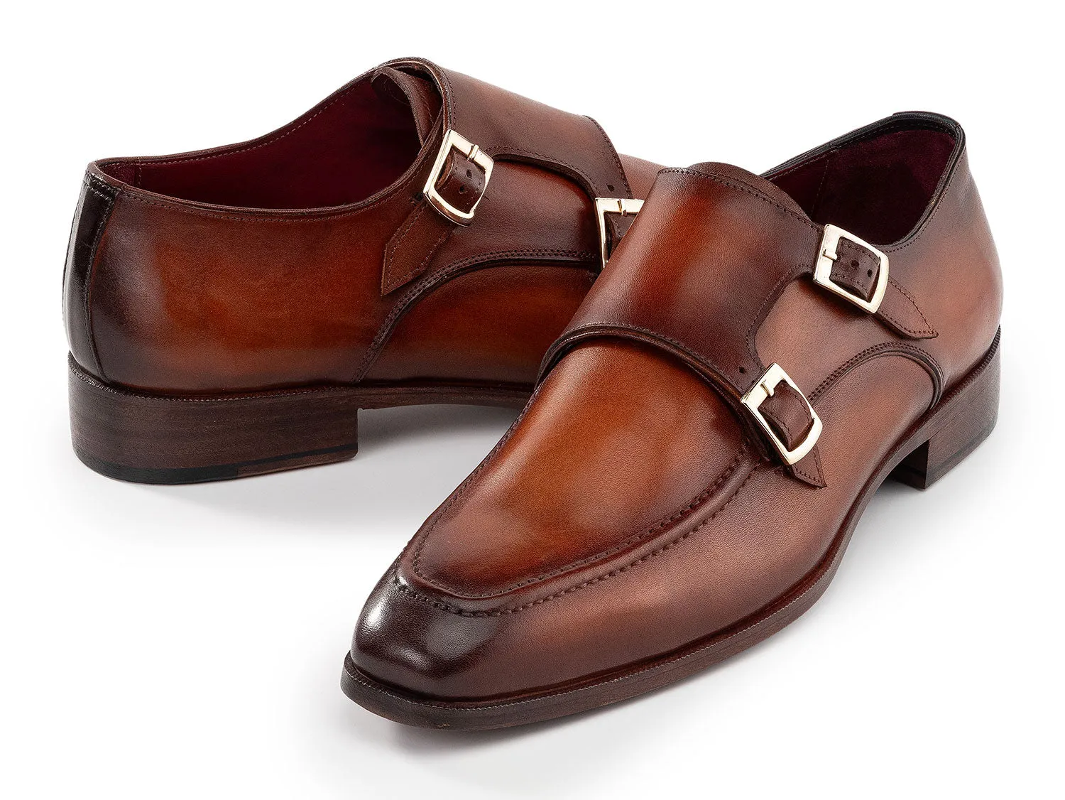 Paul Parkman Men's Leather Double Monkstrap Shoes in Brown