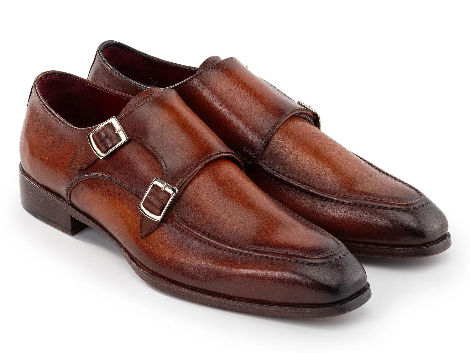 Paul Parkman Men's Leather Double Monkstrap Shoes in Brown