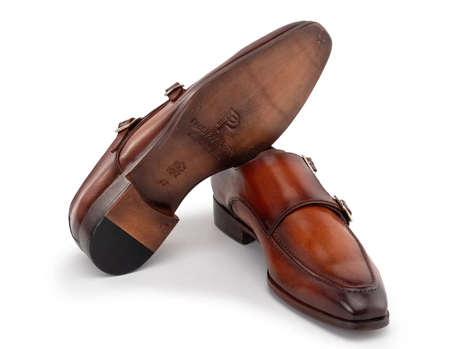 Paul Parkman Men's Leather Double Monkstrap Shoes in Brown