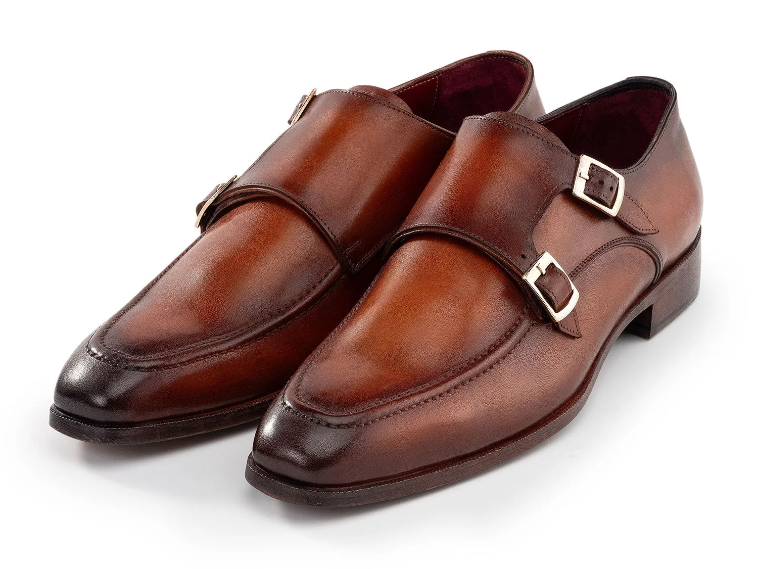 Paul Parkman Men's Leather Double Monkstrap Shoes in Brown