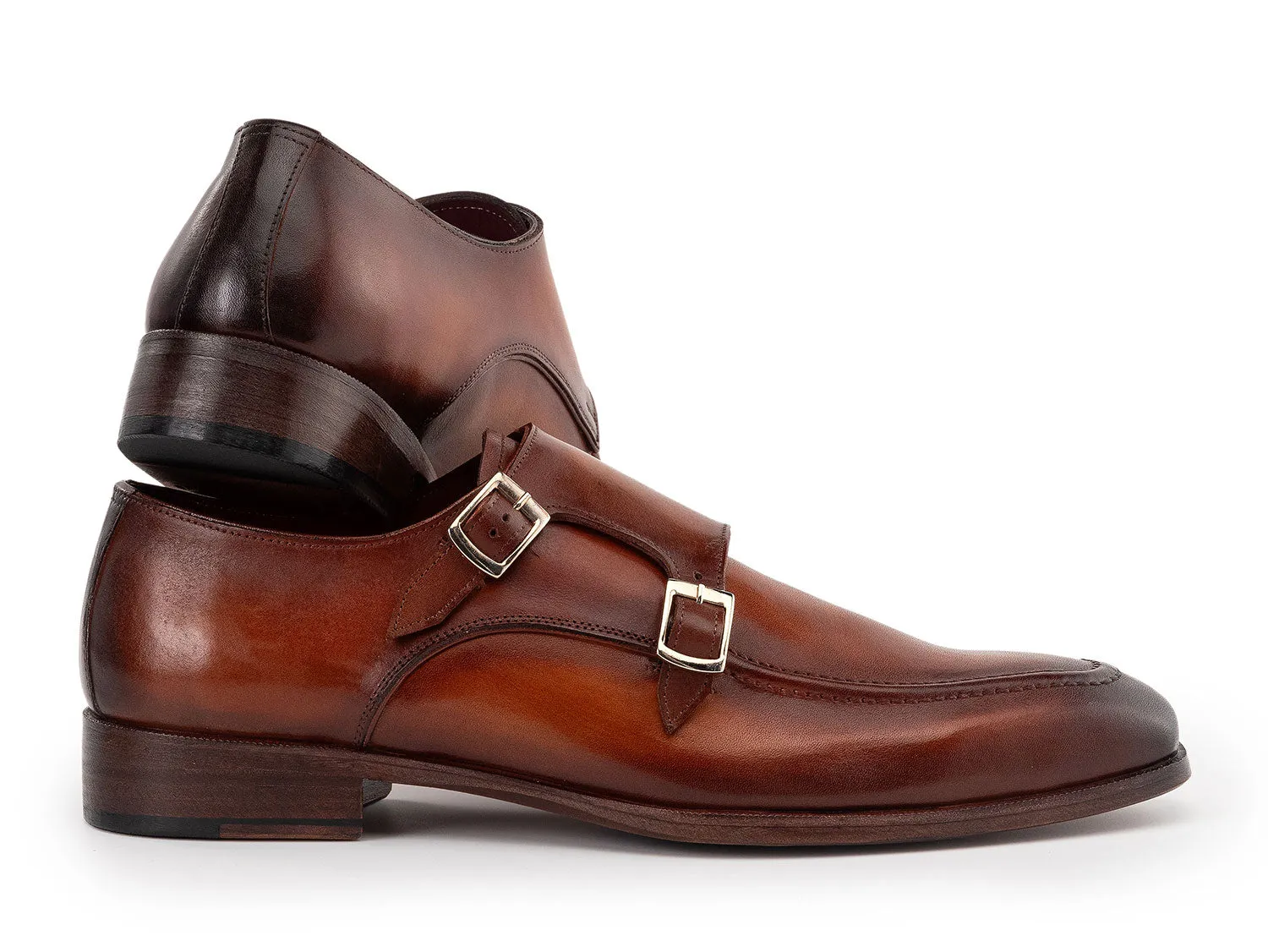 Paul Parkman Men's Leather Double Monkstrap Shoes in Brown