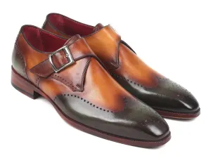 Paul Parkman Men's Single Monkstraps in Green & Camel