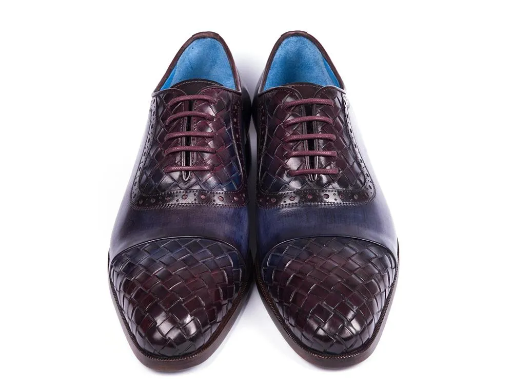 Paul Parkman Men's Woven Leather Captoe Oxfords in Navy & Purple