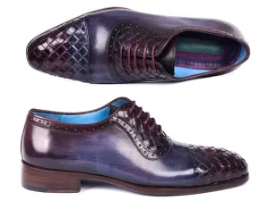 Paul Parkman Men's Woven Leather Captoe Oxfords in Navy & Purple